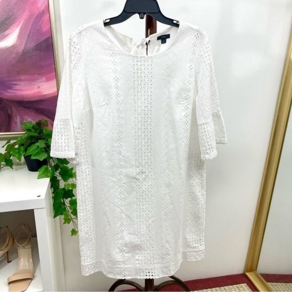 New J.Crew Flutter Sleeve Eyelet Dress in White Size 12 - Picture 6 of 14